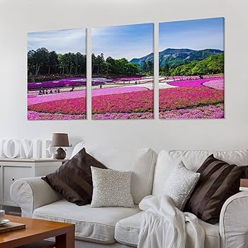 Amazon.co.jp: 3枚 埼玉県 武甲山とシバザクラ 絵画 インテリア